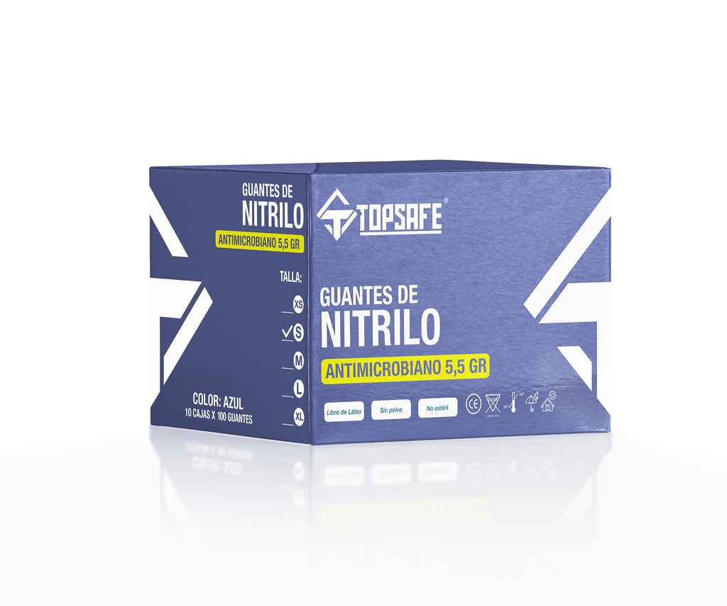 Box Guante de Nitrilo 5,5 gr Topsafe Azul (10x100u)