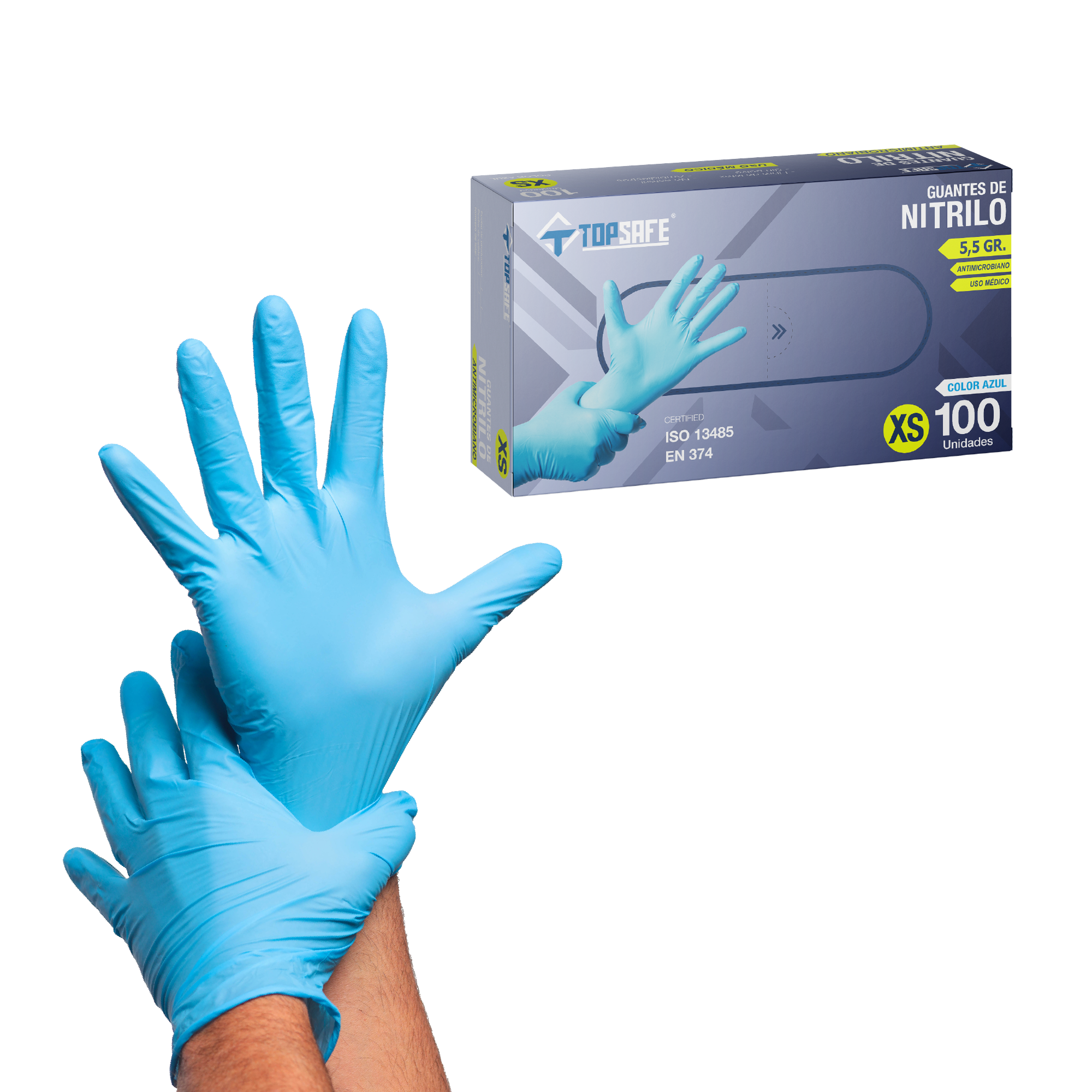 Box Guante de Nitrilo 5,5 gr Topsafe Azul (10x100u)