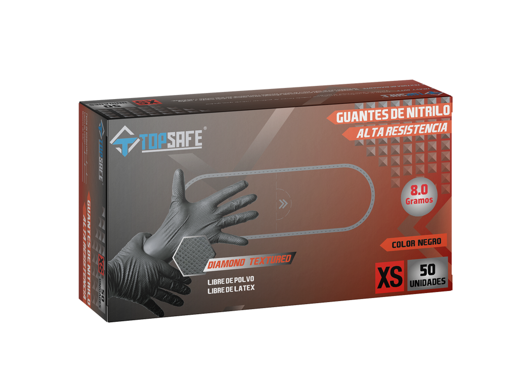 Guante De Nitrilo Texturizado Negro 8,0 Gr. Topsafe (50 Uds)