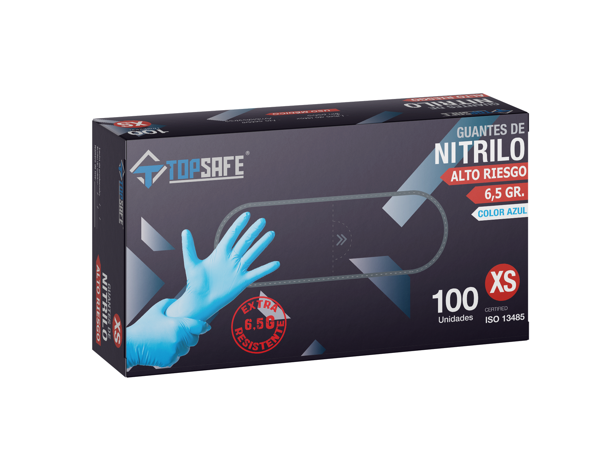 Guante Nitrilo Extra Resistente 6.5 gr Azul (100u)