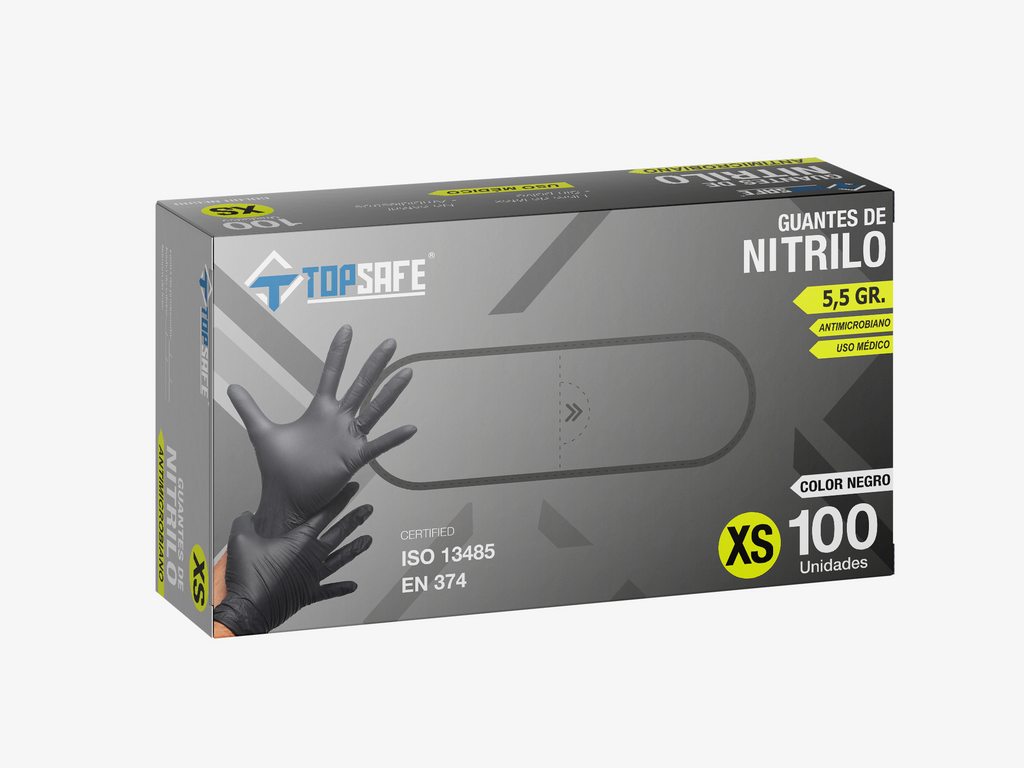 Box Guante de Nitrilo 5,5 gr Topsafe Negro (10x100u)