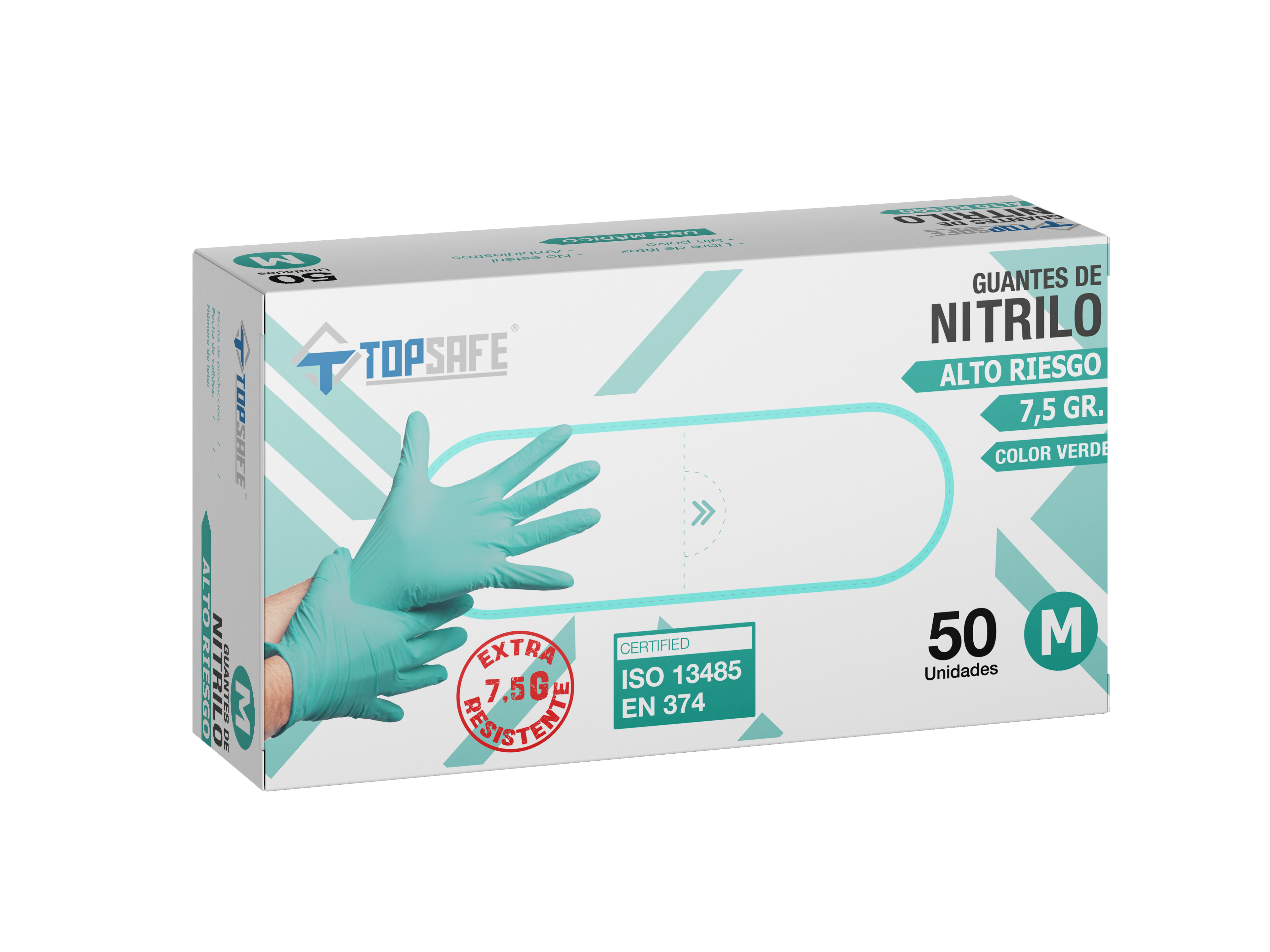Guante Nitrilo 7,5 grs Topsafe Quimico Premiun Verde (50u)