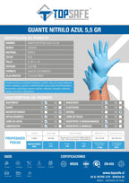 Guante de Nitrilo 5,5 gr Topsafe Azul (100u)