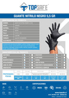 Guante de Nitrilo 5,5 gr Topsafe Negro (100u)