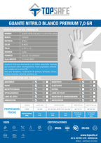Guante De Nitrilo 7 grs Topsafe Blanco Extra Largo 30cm (50 Uds)