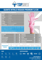 Guante De Nitrilo 7 grs Topsafe Rosado Extra Largo 30 Cms (50 Uds)