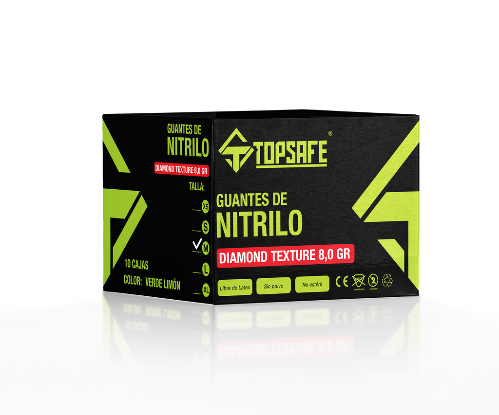 Box Guante de Nitrilo Texturizado Verde 8 grs Topsafe 10 x 50u