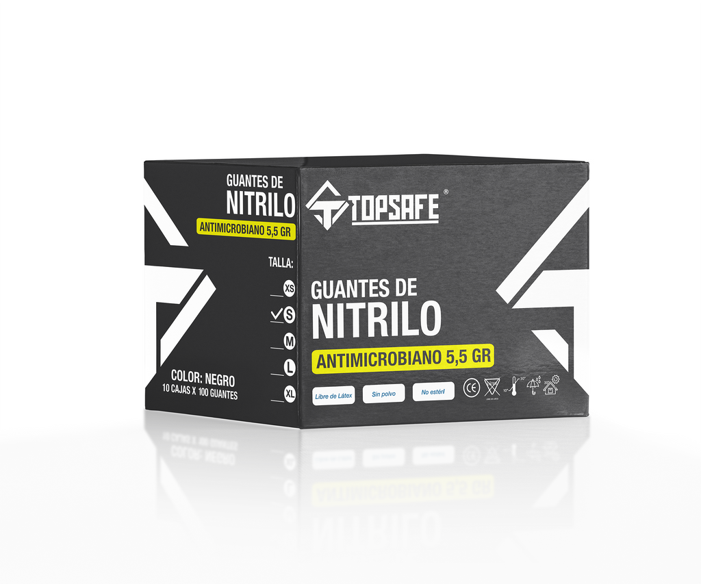 Box Guante de Nitrilo 5,5 gr Topsafe Negro (10x100u)