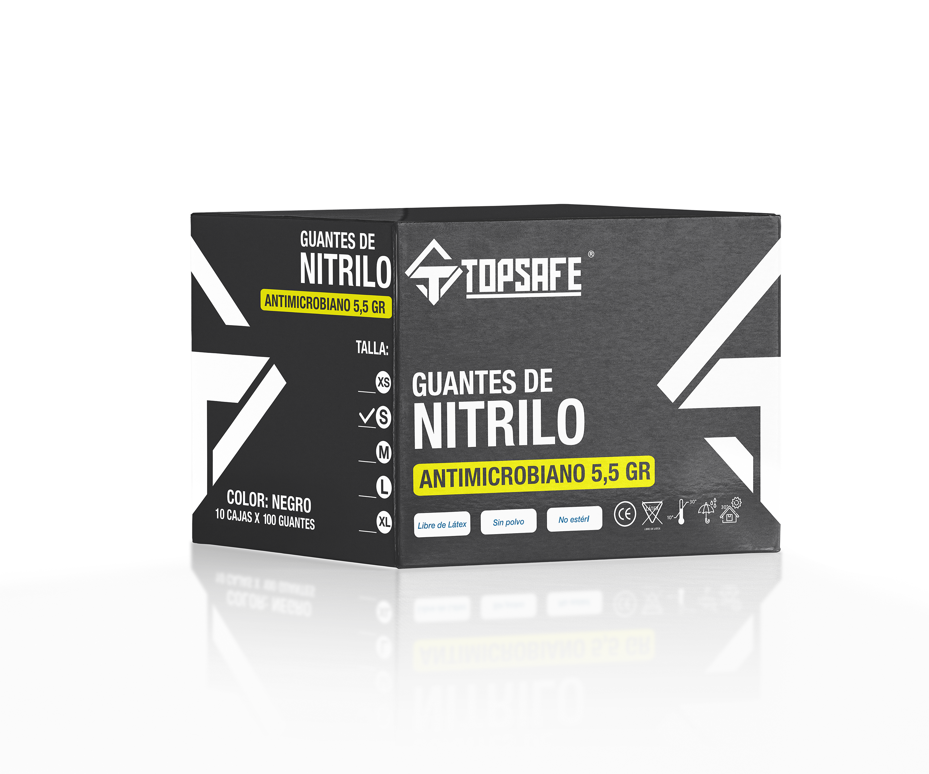 Box Guante de Nitrilo 5,5 gr Topsafe Negro (10x100u)