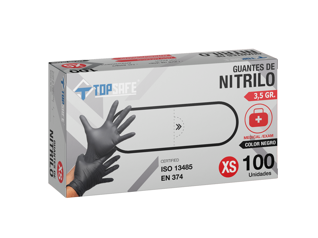 Guante de Nitrilo 3,5 gr Topsafe Negro (100u)