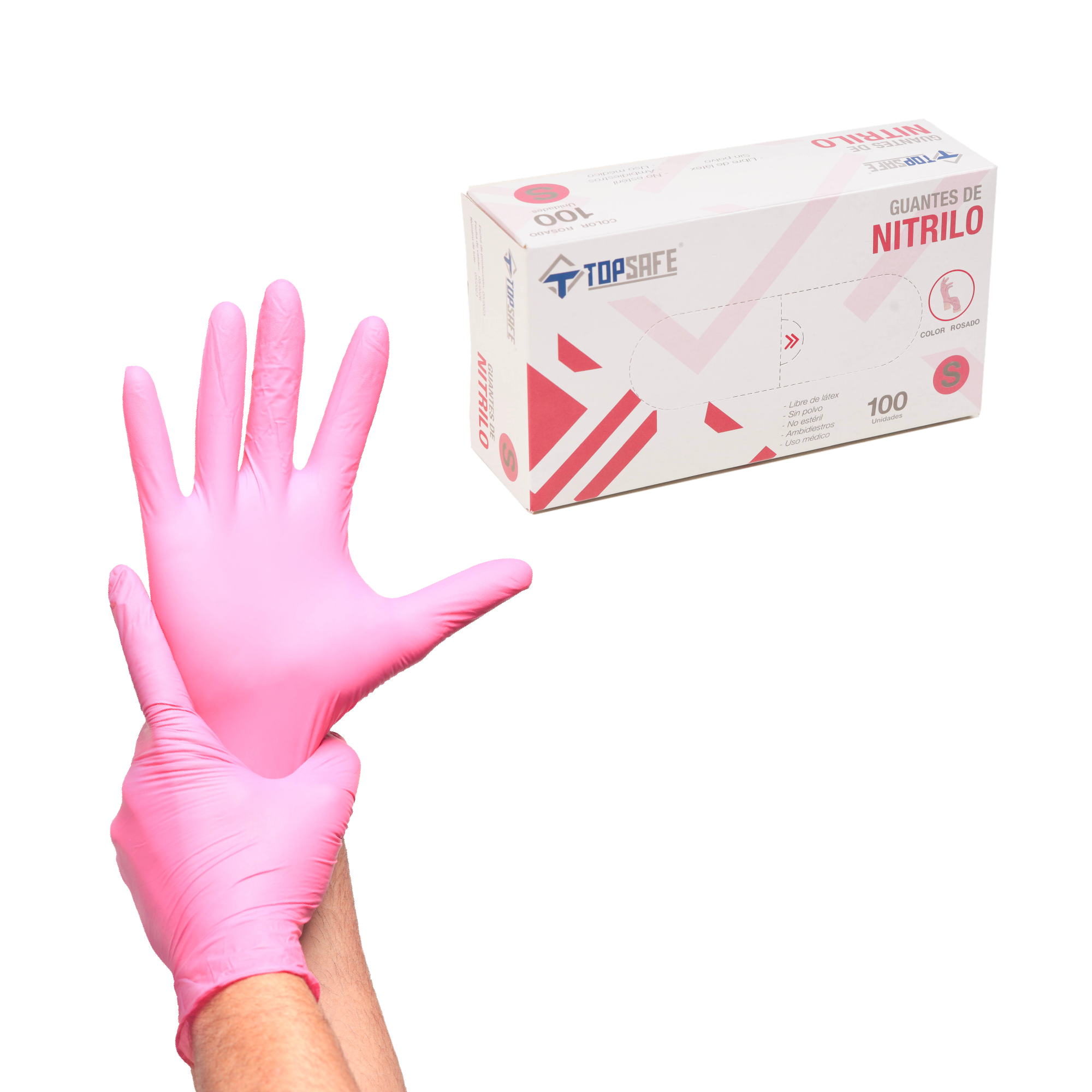 Guante de Nitrilo 3,5 grs Topsafe Rosado (100u)